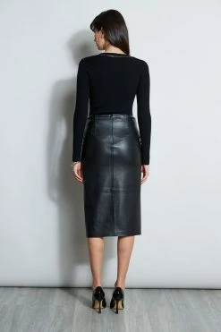 Elie Tahari Twist Vegan Skirt -Elie Tahari Sales 2023 E85X5503 BLACK E80AM303 BLACK 3back 1303