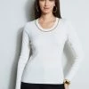 Elie Tahari Merino Rib Chain Detail Sweater -Elie Tahari Sales 2023 E85X5503 SNOW E802W203 BLACK 2FRONT 2135