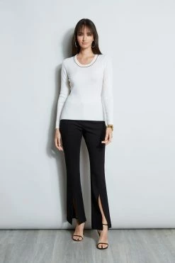 Elie Tahari Merino Rib Chain Detail Sweater -Elie Tahari Sales 2023 E85X5503 SNOW E802W203 BLACK 3back 922