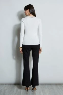 Elie Tahari Merino Rib Chain Detail Sweater -Elie Tahari Sales 2023 E85X5503 SNOW E802W203 BLACK 3back 937