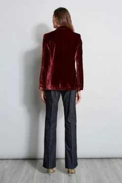 Elie Tahari Velvet Hooded Blazer -Elie Tahari Sales 2023 E902P202 DENIM EN049102 MERLOT E907G512 MERLOT 3BACK 1906