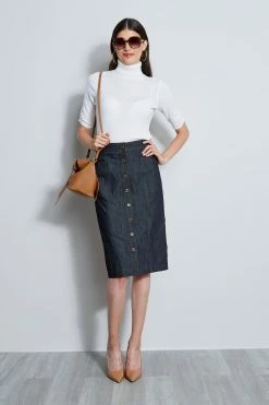 Elie Tahari Denim Midi Skirt -Elie Tahari Sales 2023 E902P302 INDIGO DENIMMIDISKIRT 1HERO 1435