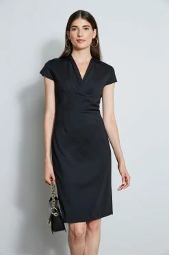 Elie Tahari Sales 2023 -Elie Tahari Sales 2023 E906D602 BLACK DRAPEDKNITDRESS 2FRONT 3474