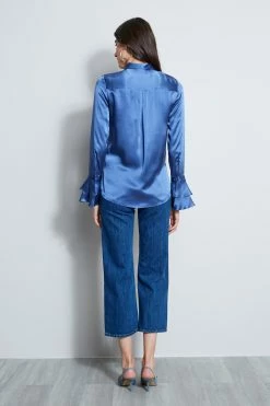 Elie Tahari Silk Satin Shirt -Elie Tahari Sales 2023 E907G502 SKYLARK SILKSATINSHIRT 3BACK 516