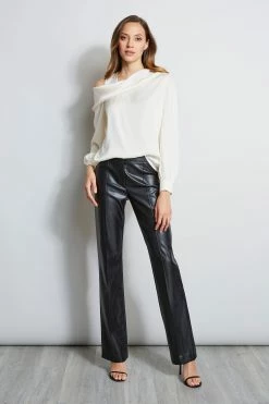 Off Shoulder Silk Shirt -Elie Tahari Sales 2023 E90AM202 BLACK ETR22672 IVORY 1HERO 844