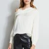 Off Shoulder Silk Shirt -Elie Tahari Sales 2023 E90AM202 BLACK ETR22672 IVORY 2FRONT 857