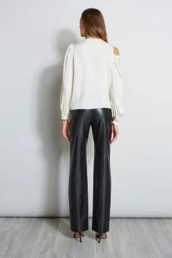 Off Shoulder Silk Shirt -Elie Tahari Sales 2023 E90AM202 BLACK ETR22672 IVORY 3BACK 865