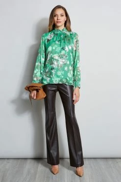 Elie Tahari Smocked Vintage Floral Shirt -Elie Tahari Sales 2023 E90AM202 COFFEE EN045502 FOREST 1HERO 468