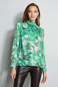 Elie Tahari Smocked Vintage Floral Shirt
