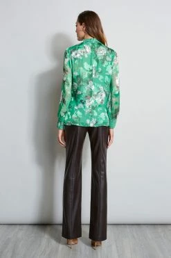 Elie Tahari Smocked Vintage Floral Shirt -Elie Tahari Sales 2023 E90AM202 COFFEE EN045502 FOREST 3BACK 494