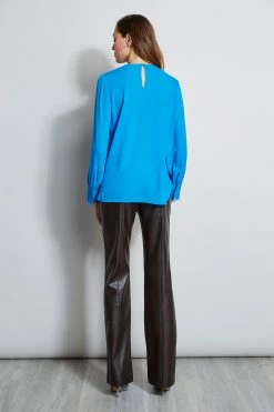 Elie Tahari Silk Geometric Embroidered Shirt -Elie Tahari Sales 2023 E90AM202 COFFEE EN10N512 PERSIANBLUE 3BACK 1542