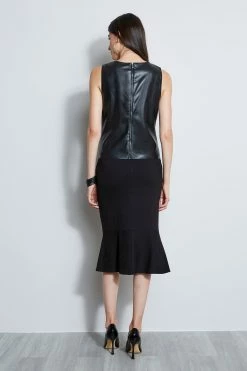 Elie Tahari Vegan Leather Shell -Elie Tahari Sales 2023 E90AM502 BLACK VEGANLEATHERTANK 4styling 3407