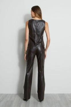 Elie Tahari Vegan Leather Shell -Elie Tahari Sales 2023 E90AM502 COFFEE VEGANLEATHERTANK 3back 2978