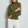 Elie Tahari Smocked Turtleneck Knit -Elie Tahari Sales 2023 E956X502 WILLOWGREEN SMOCKEDT NECKKNIT 2front 3697