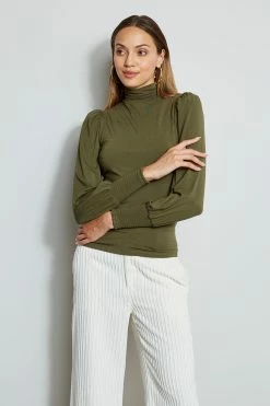 Elie Tahari Smocked Turtleneck Knit
