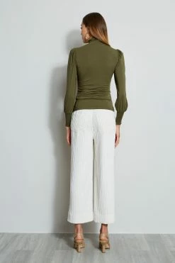 Elie Tahari Smocked Turtleneck Knit -Elie Tahari Sales 2023 E956X502 WILLOWGREEN SMOCKEDT NECKKNIT 3Back 3691