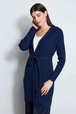 Elie Tahari Rib Hooded Cardigan -Elie Tahari Sales 2023 E95X5532 STARGAZER RIBHOODEDCARDIGAN 2FRONT 2268