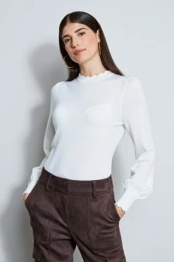 Elie Tahari Scallop Mock Neck Sweater