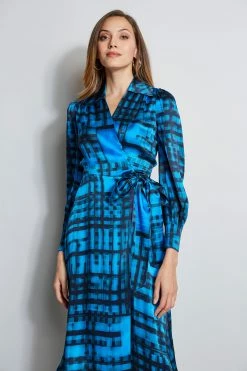Elie Tahari Silk Cubist Plaid Wrap Dress -Elie Tahari Sales 2023 EN036602 PERSIANBLUE 2FRONT 848
