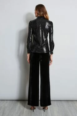 Elie Tahari Sequin Button Down Shirt 7 Elie Tahari Sequin Button Down Shirt -Elie Tahari Sales 2023 EN049202 BLACK EN043502 BLACK 3BACK 353