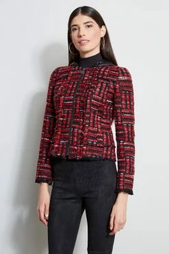 Elie Tahari Hooded Tweed Jacket
