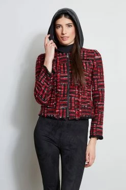 Elie Tahari Hooded Tweed Jacket -Elie Tahari Sales 2023 ER019102 BLACK 4STYLING 042