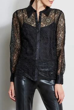 Elie Tahari Lace Button Up Shirt -Elie Tahari Sales 2023 ER03J502 BLACK 1HERO 463. jpg