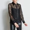 Elie Tahari Lace Button Up Shirt -Elie Tahari Sales 2023 ER03J502 BLACK 2front 186