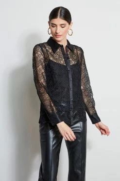 Elie Tahari Lace Button Up Shirt
