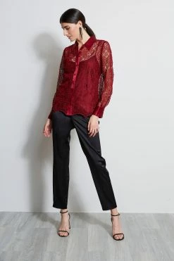 Elie Tahari Lace Button Up Shirt 10 Elie Tahari Lace Button Up Shirt -Elie Tahari Sales 2023 ER03J502 MERLOT 1HERO 349