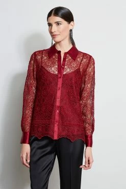 Elie Tahari Lace Button Up Shirt