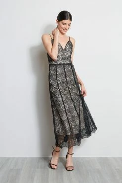 Elie Tahari Floral Lace Midi Dress