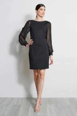 Elie Tahari Metallic Sleeve Shift Dress