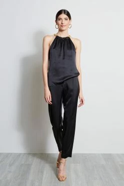 Elie Tahari Silk Satin Chain Halter Shirt -Elie Tahari Sales 2023 ER07G502 BLACK 1HERO 138