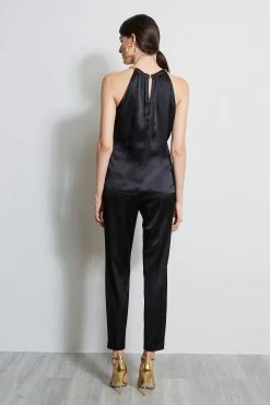 Elie Tahari Silk Satin Chain Halter Shirt -Elie Tahari Sales 2023 ER07G502 BLACK 3BACK 149
