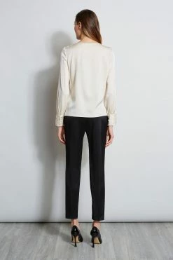 Asymmetric Silk Pearl Shirt 7 Asymmetric Silk Pearl Shirt -Elie Tahari Sales 2023 ER07J212 BLACK ETR22670 IVORY 3back 688