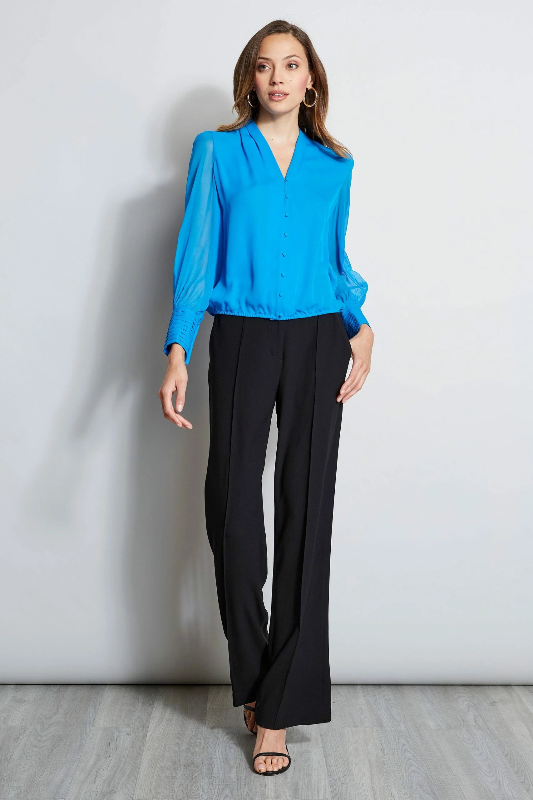 Elie Tahari Silk Contour Pleated Blouson Shirt 4 Elie Tahari Silk Contour Pleated Blouson Shirt - Image 2