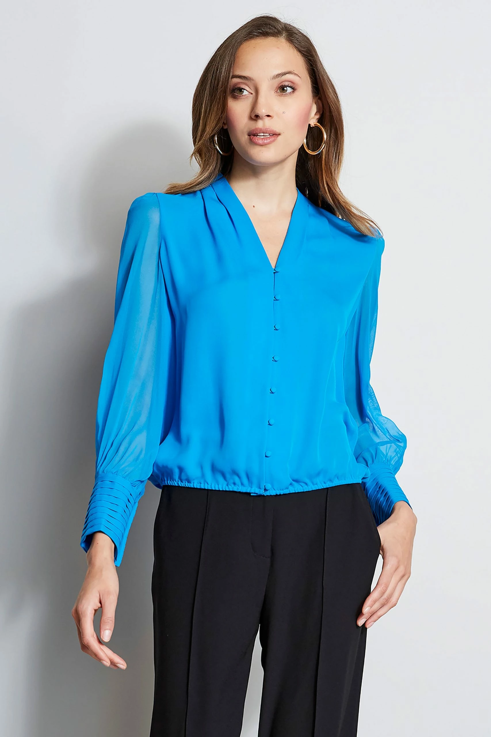 Elie Tahari Silk Contour Pleated Blouson Shirt 3 Elie Tahari Silk Contour Pleated Blouson Shirt