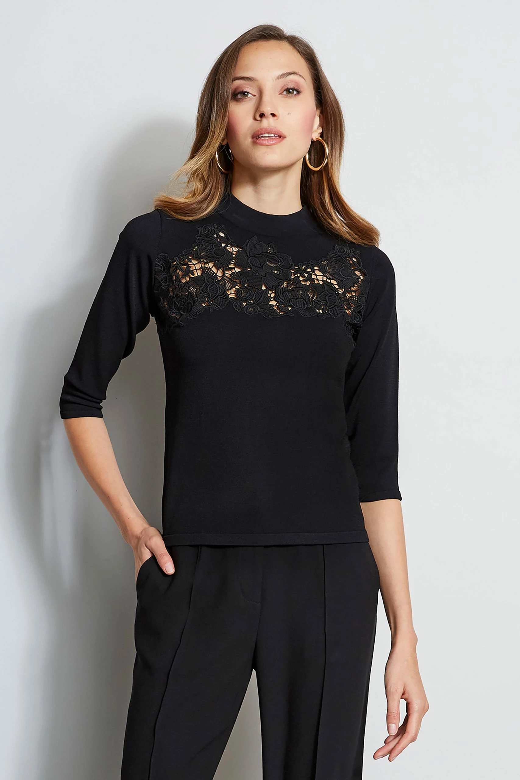 Elie Tahari Lace Applique Mock Sweater 3 Elie Tahari Lace Applique Mock Sweater