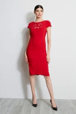 Elie Tahari Cut Out Embroidered Dress