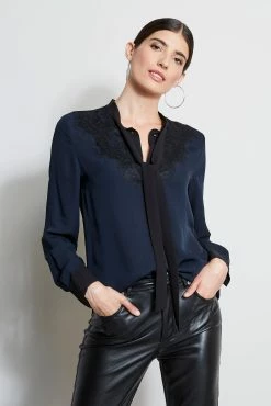 Elie Tahari Silk Lace Tie Shirt