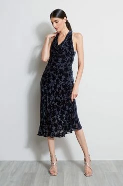 Elie Tahari Burn Out Velvet Halter Dress