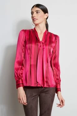 Elie Tahari Silk Echo Stripe Tie Shirt