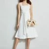 Cotton Eyelet Tie Dress -Elie Tahari Sales 2023 ETR21175 LACEDRESS WHITE 1Hero 703