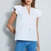 Pleated Flutter Sleeve Shirt -Elie Tahari Sales 2023 ETR21299 WHITE TOP 2front 131