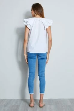 Pleated Flutter Sleeve Shirt -Elie Tahari Sales 2023 ETR21299 WHITE TOP 3BACK 132