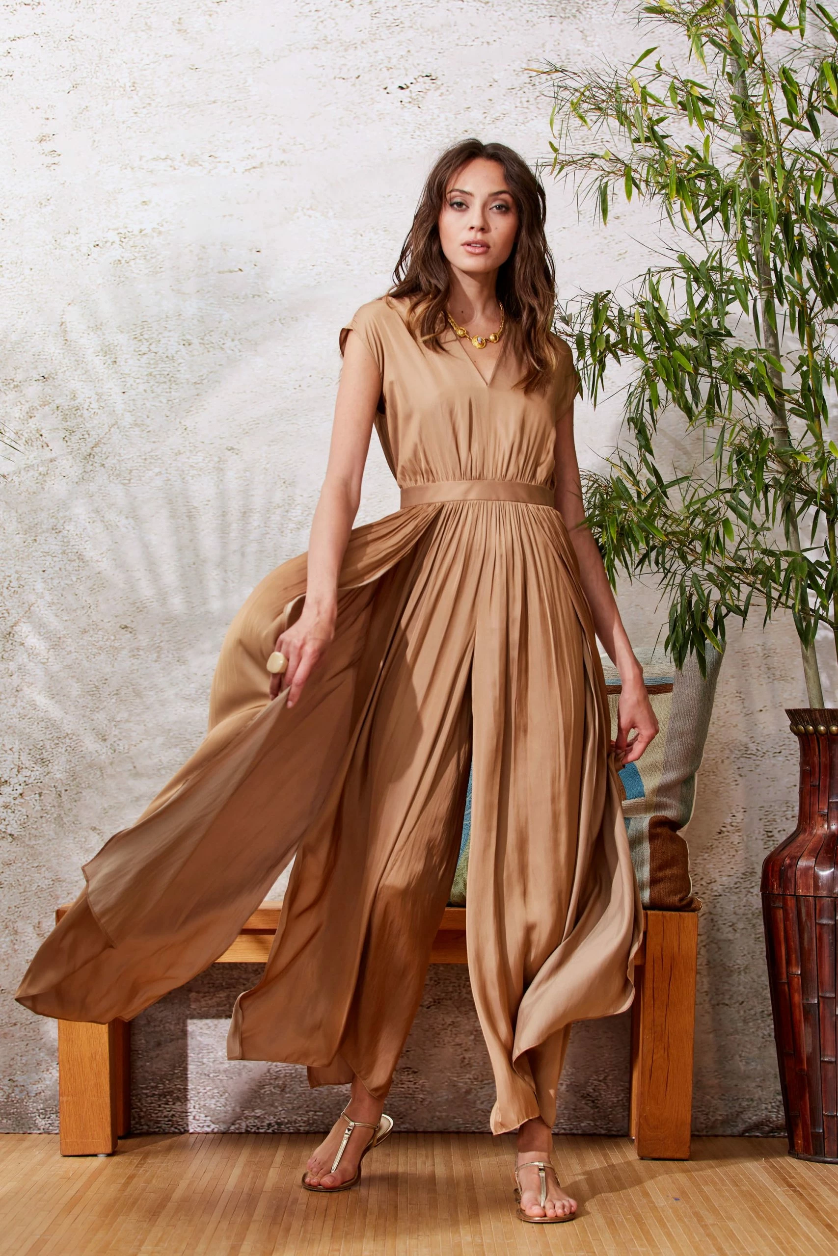 Pleated V-Neck Jumpsuit 4 Pleated V-Neck Jumpsuit - Image 2