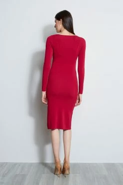 Novelty Cut Out Rib Dress -Elie Tahari Sales 2023 ETR22468 DEEPCERISE NOVELTYCUTOUTDRESS 3back 4182