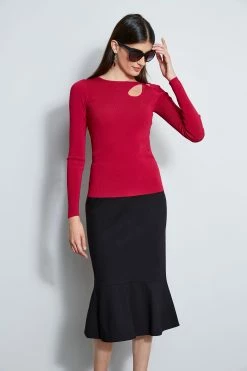 Long Sleeve Cut Out Rib Knit -Elie Tahari Sales 2023 ETR22469 NOVELTYCUTOUTRIBOULLOVERLSTOP WOMEN STOP 2front 3436