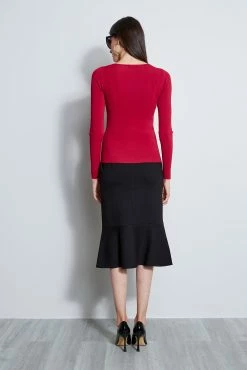 Long Sleeve Cut Out Rib Knit -Elie Tahari Sales 2023 ETR22469 NOVELTYCUTOUTRIBOULLOVERLSTOP WOMEN STOP 3BACK 2092
